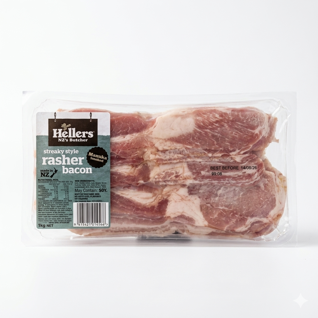 HELLERS SMOKED RASHER BACON 1KGX12