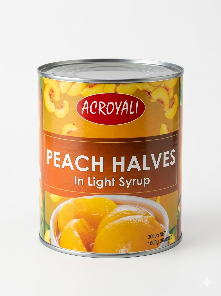 ACROYALI PEACH HALVES IN L/SYRUP 3000G*6