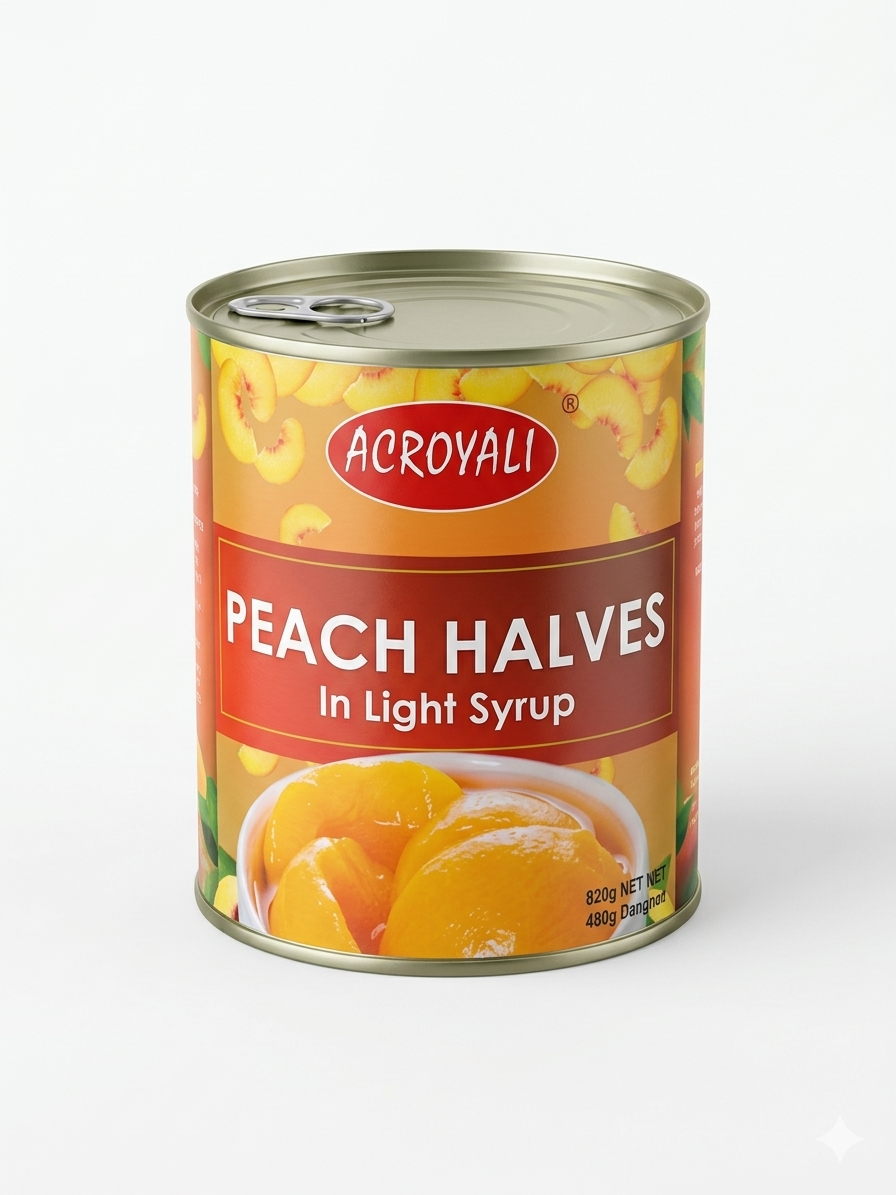 ACROYALI PEACH HALVES IN LIGHT SYRUP 820*12