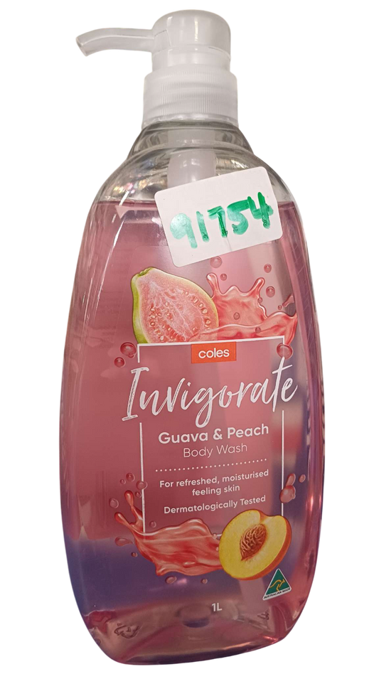 COLES INVIGORATE GUAVA&PEACH BODY WASH 1LTR*3PCS