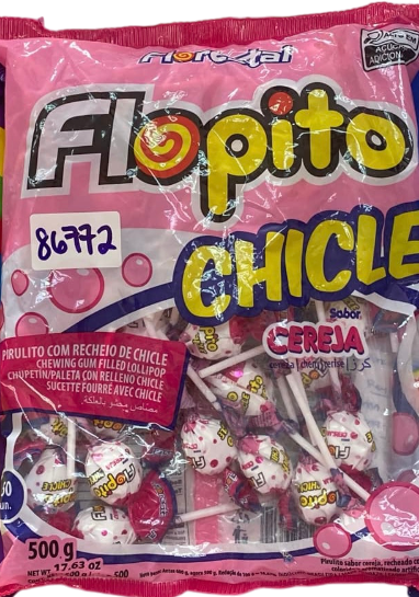 FLORESTAL CHICLE CHERRY LOLLIPOP 500G*60PCKTS