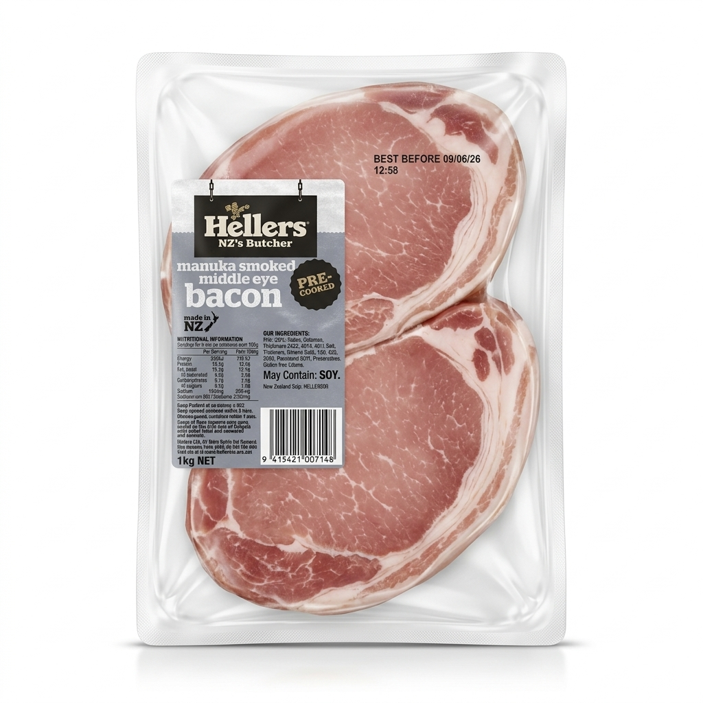HELLERS SMOKED MIDDLE EYE BACON 1KGX12