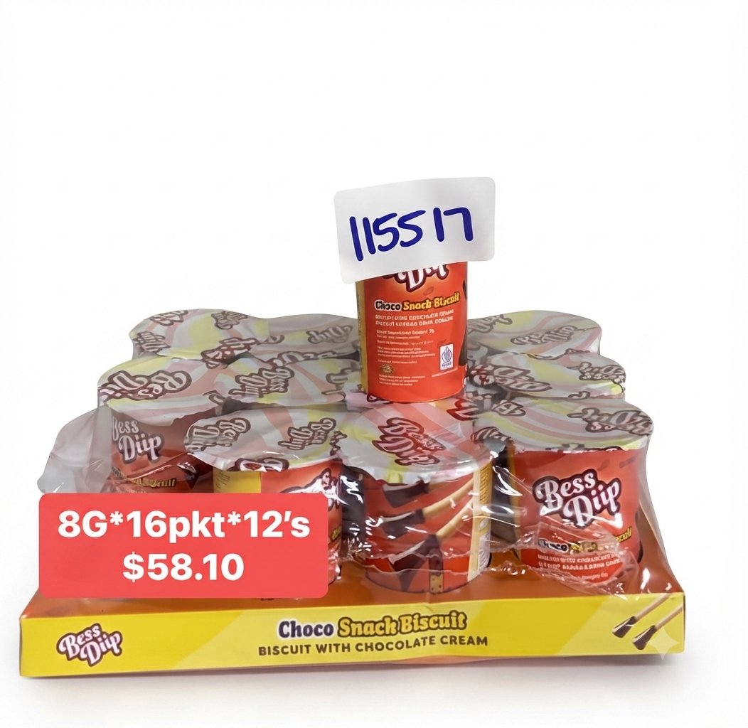BESS DIIP CHOCO SNACK BISC 8G*16PKTS*12'S